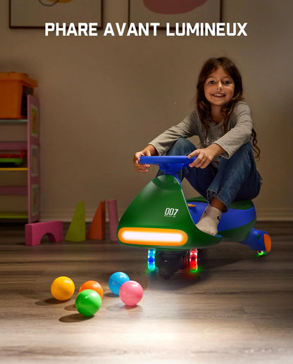 FanttikRide 12V N7 Pro Voiture Électrique Enfants, Anti-Bascule, Ergonomique, 2 en 1, 2 Vitesses, Roues Clignotantes, Bluetooth, Chargement Type C, pour Enfants à Partir de 3 Ans,Bleu-Vert.